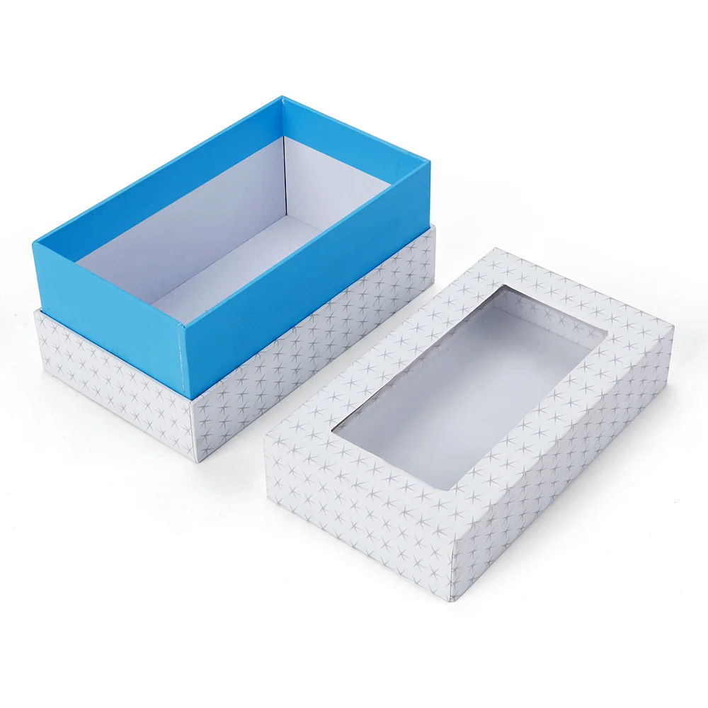 Window lid and base rigid gift box photographed as a physical structure reference