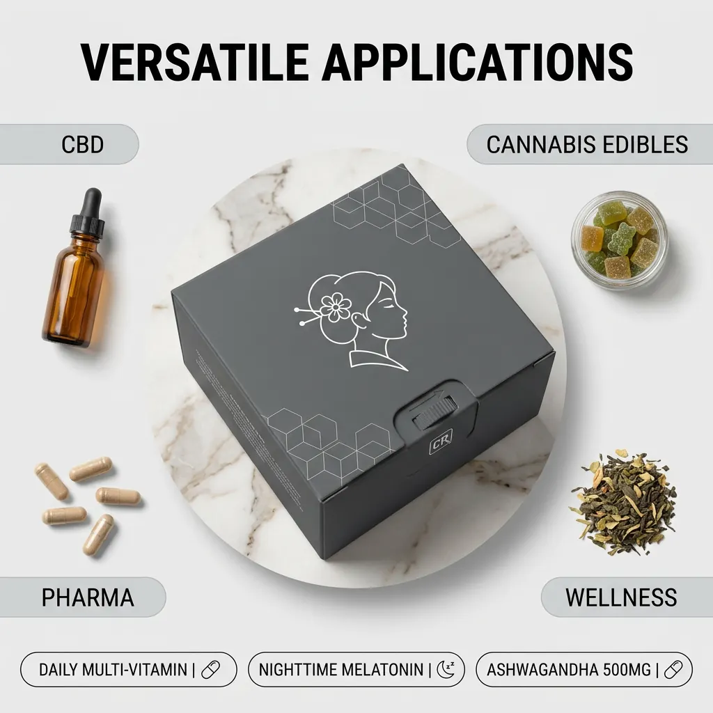 CBD Child Resistant Box | CBD Child Resistant Box - Muge Packaging - Side angle