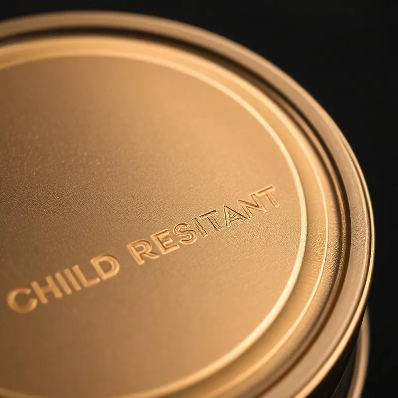 CR Tin Packaging | Child Resistant Tin Boxes - Muge Packaging - Close-up detail