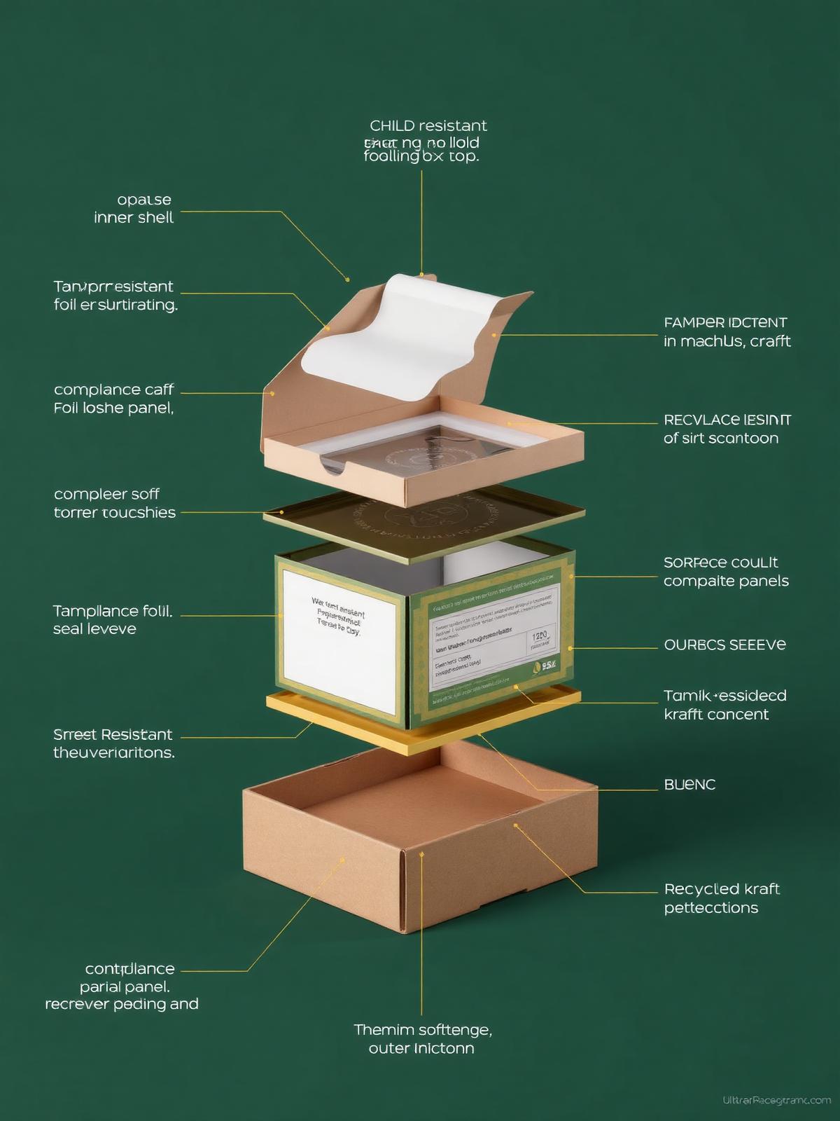 Exploded view of Regulated Product Packaging packaging construction layers