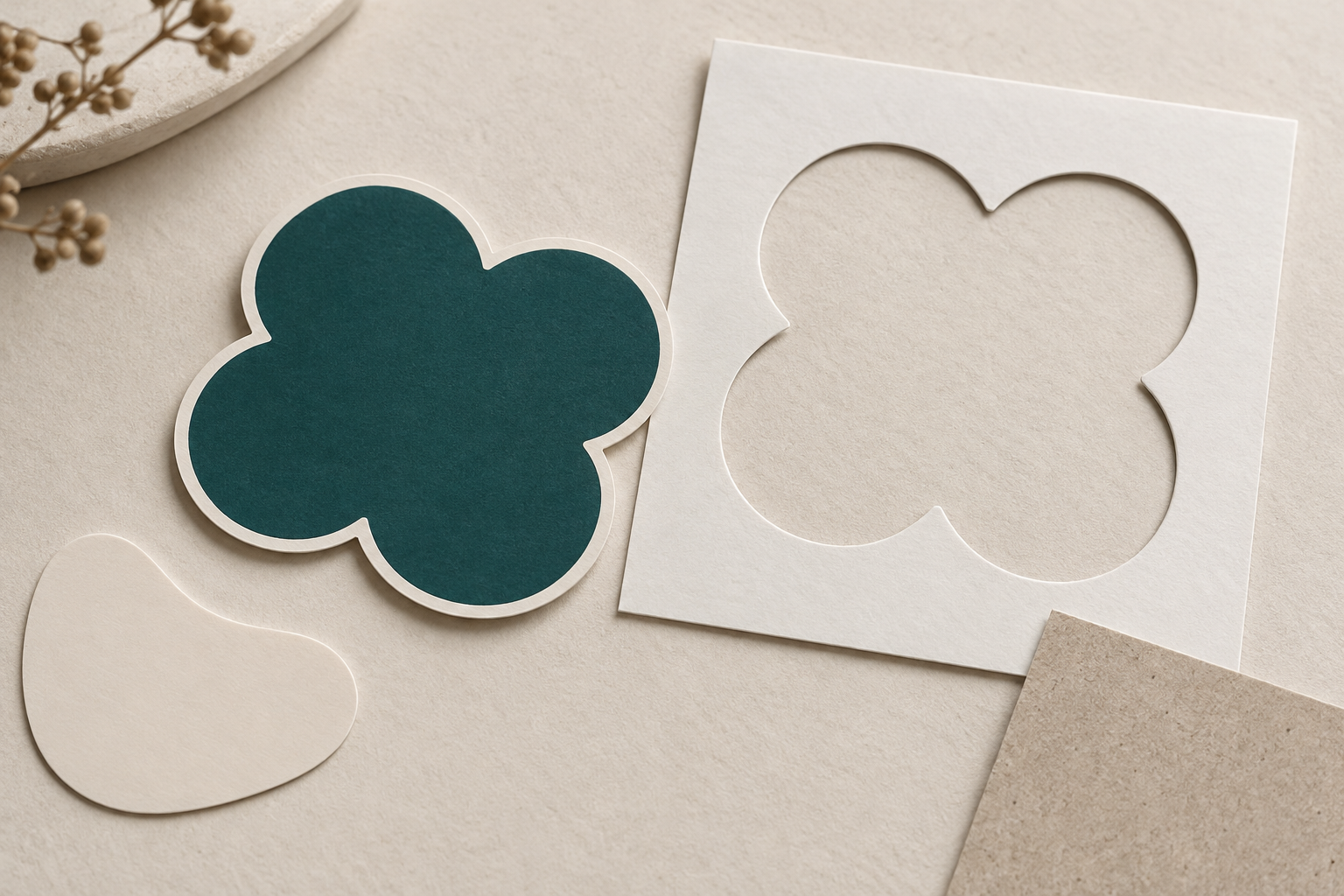 Close concept view of an unbranded die-cut sticker shape beside a matching blank outline