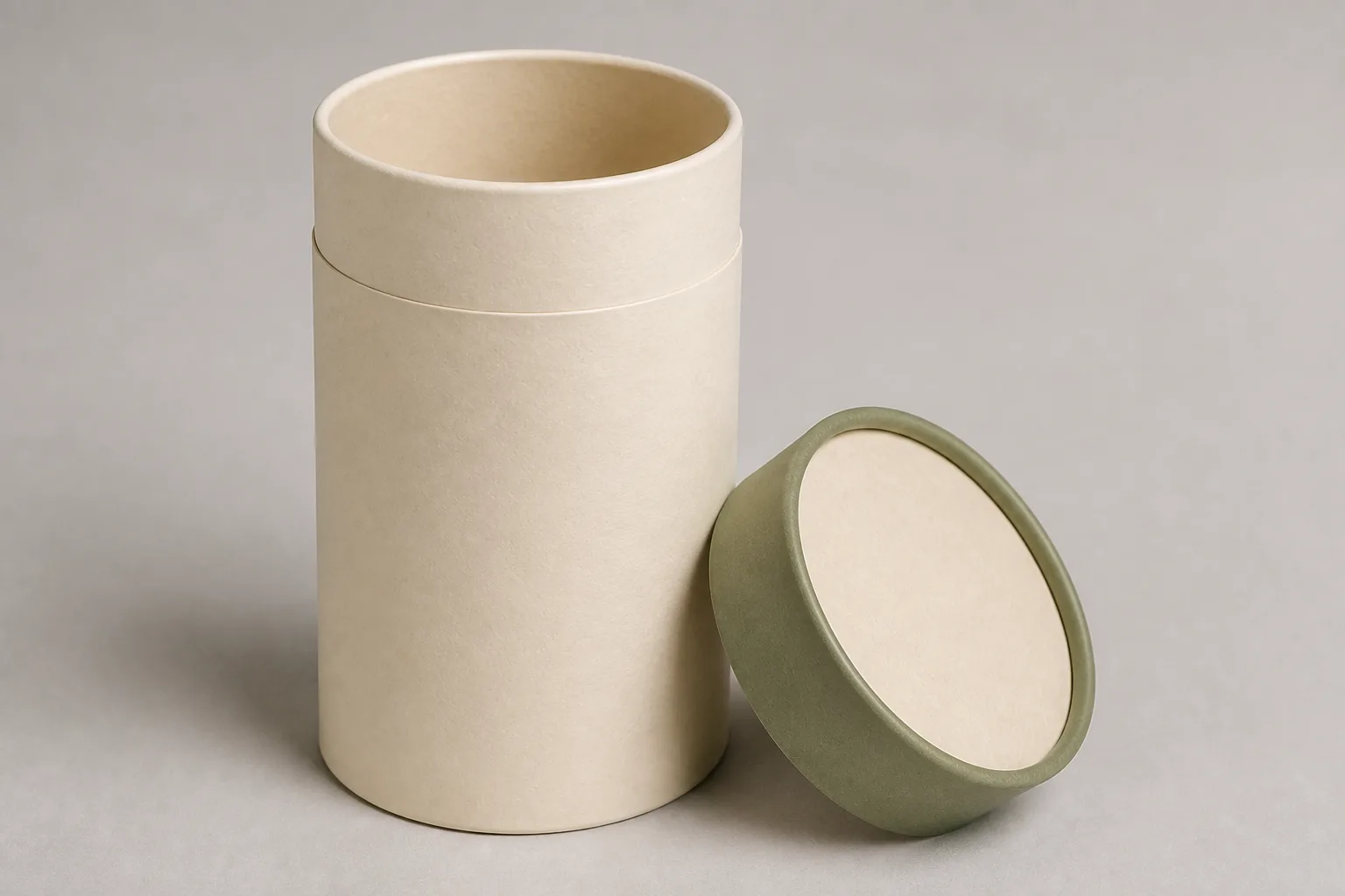 MUGE concept showing an open cylindrical paper body beside a separate telescoping paper lid