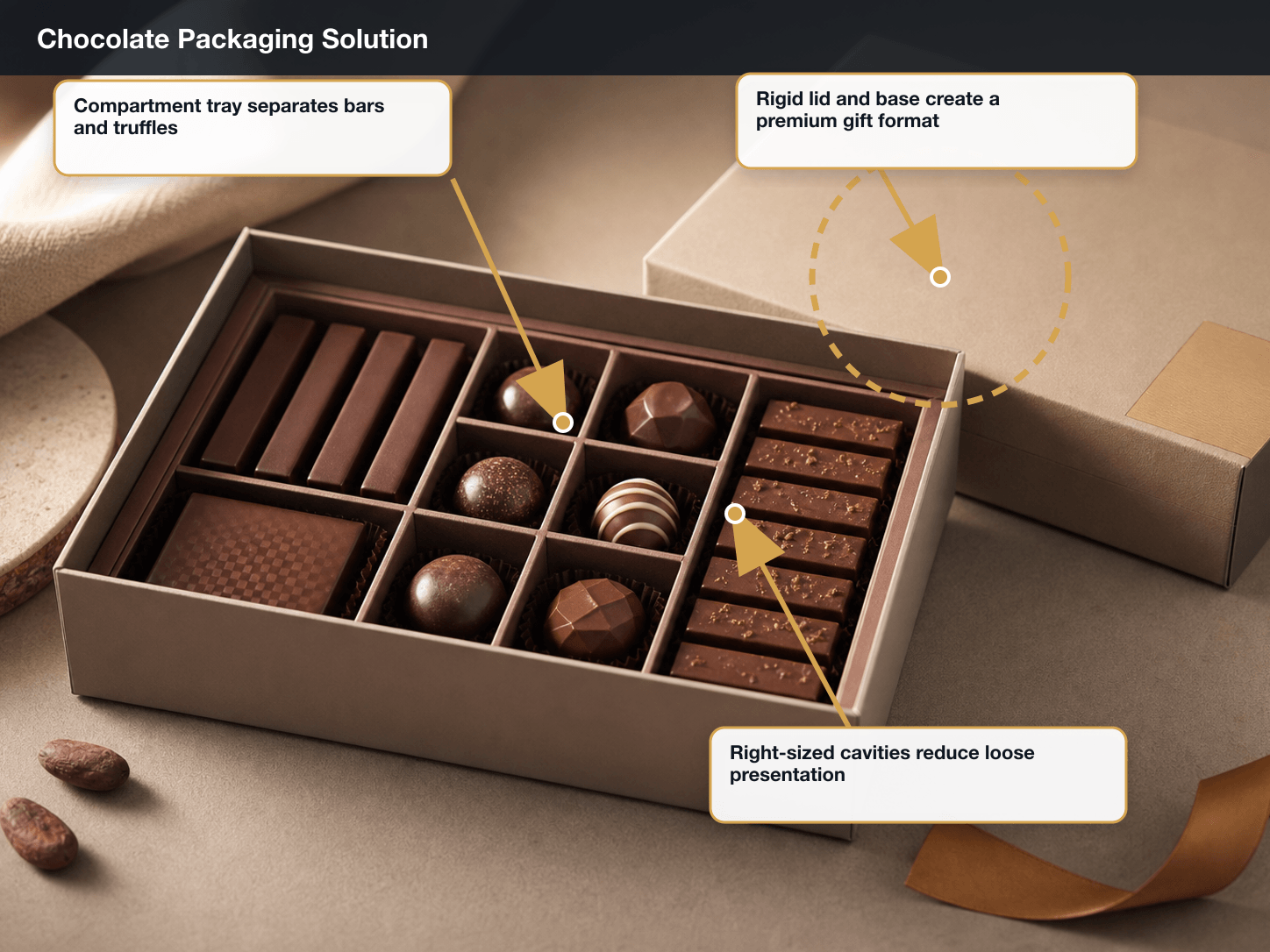 Artisan Chocolate annotated packaging solution main visual