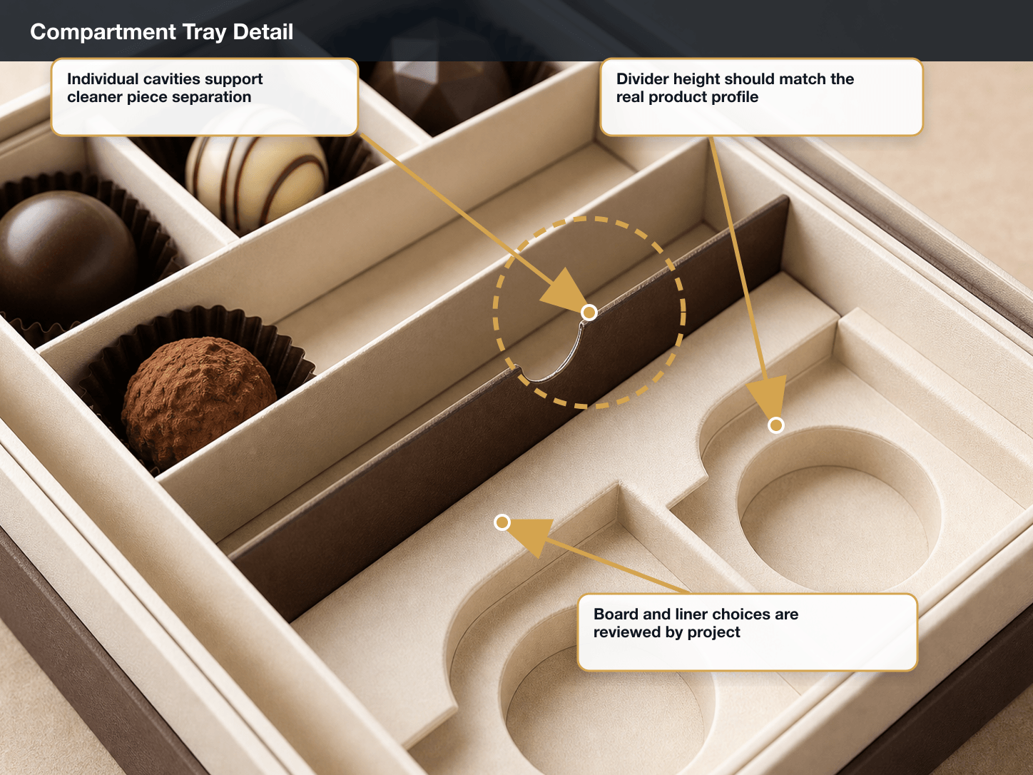 Artisan Chocolate Compartment tray detail annotated A+ content image