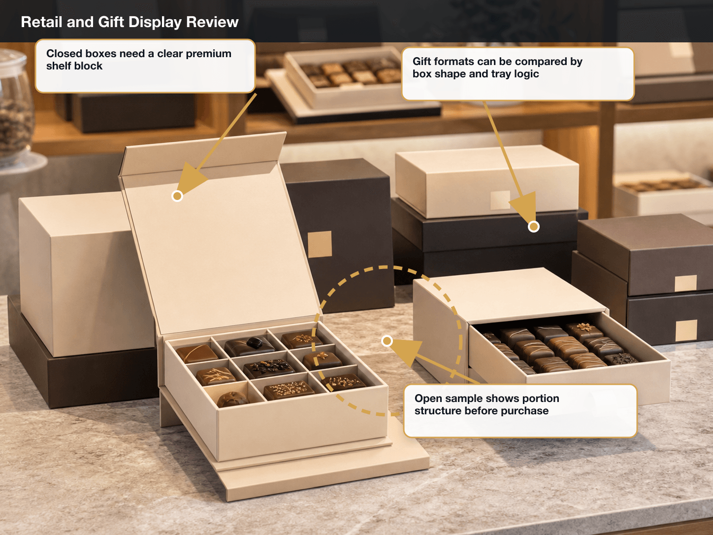Artisan Chocolate Retail and gift display review annotated A+ content image