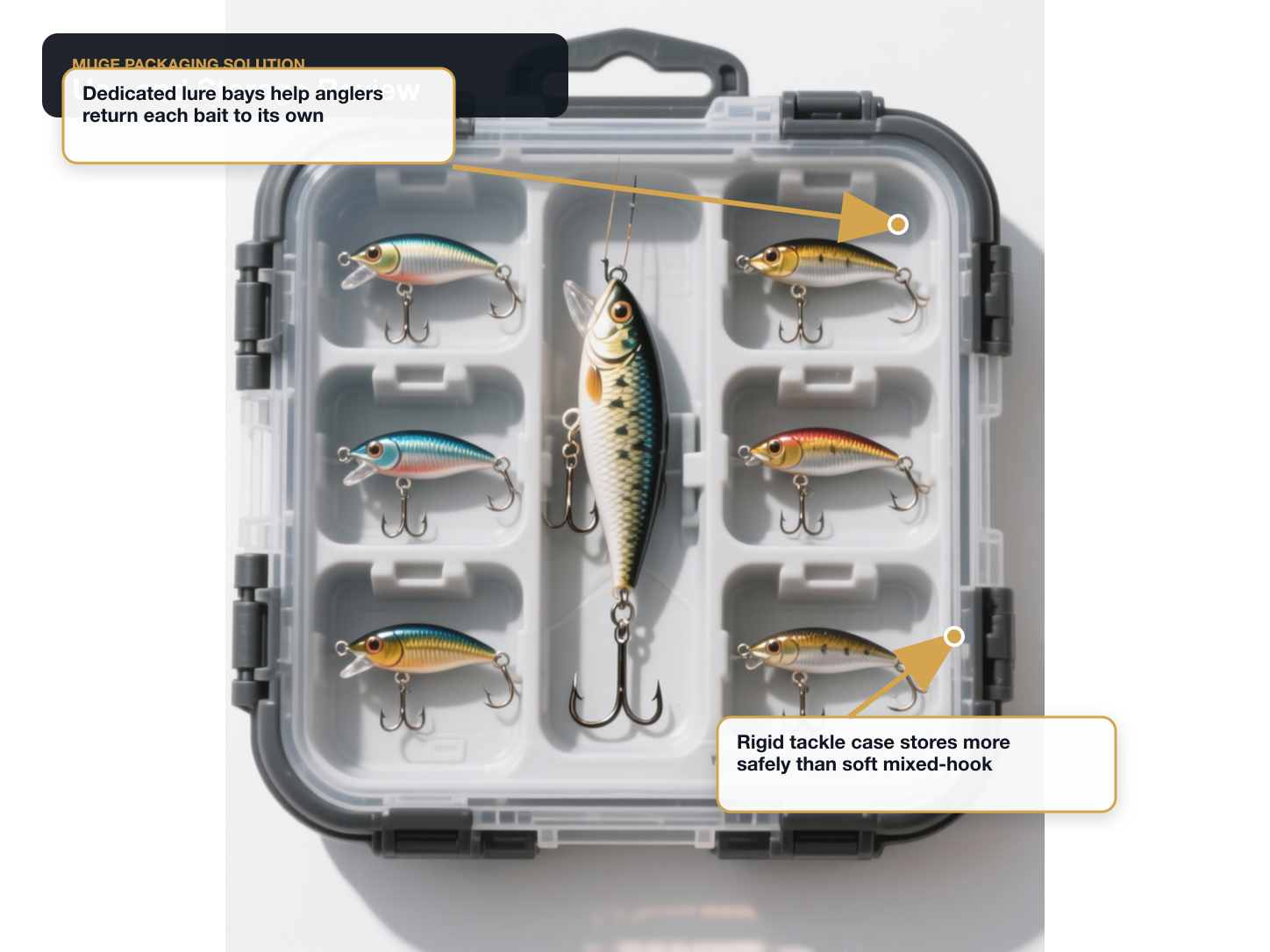 Fishing Lure Kits Use and storage review annotated A+ content image