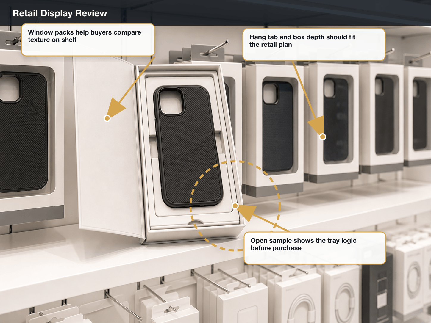 Phone Cases & Accessories Retail display review annotated A+ content image