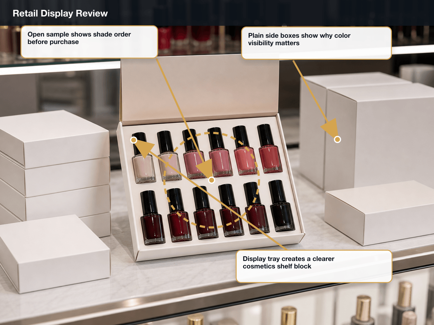 Nail Polish Sets Retail display review annotated A+ content image