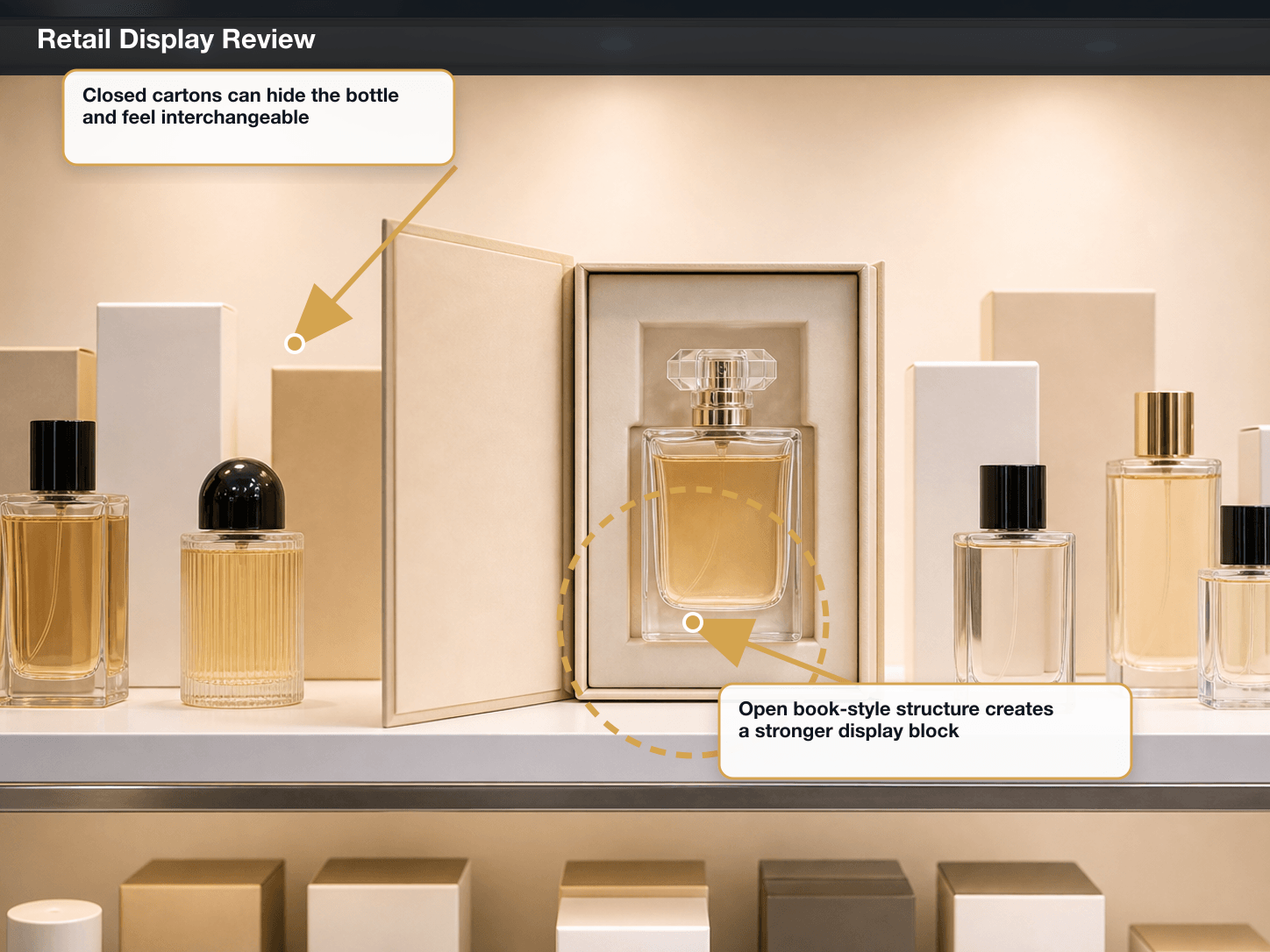 Perfume & Fragrance Retail display review annotated A+ content image