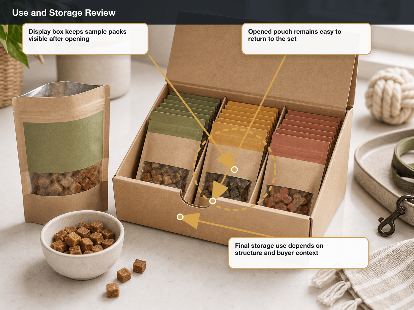 Pet Treats Use and storage review annotated A+ content image