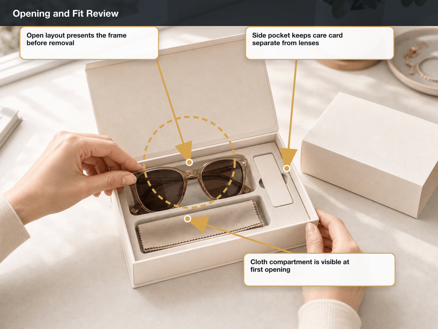 Sunglasses Opening and fit review annotated A+ content image