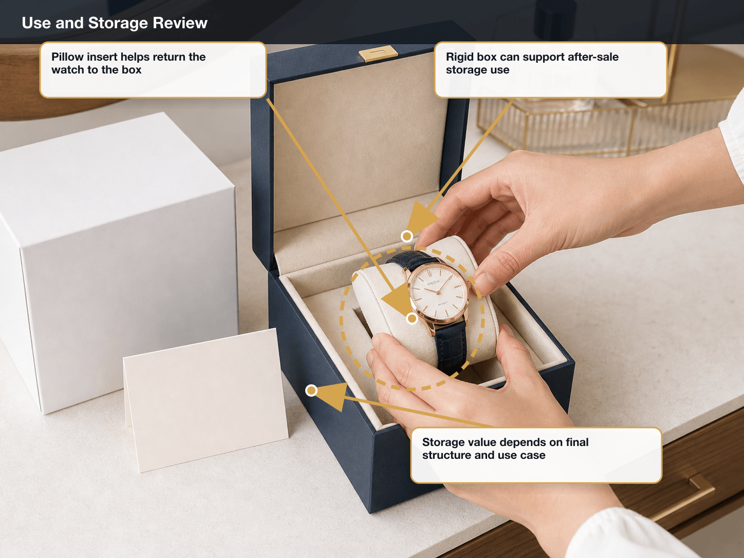 Luxury Watches Use and storage review annotated A+ content image