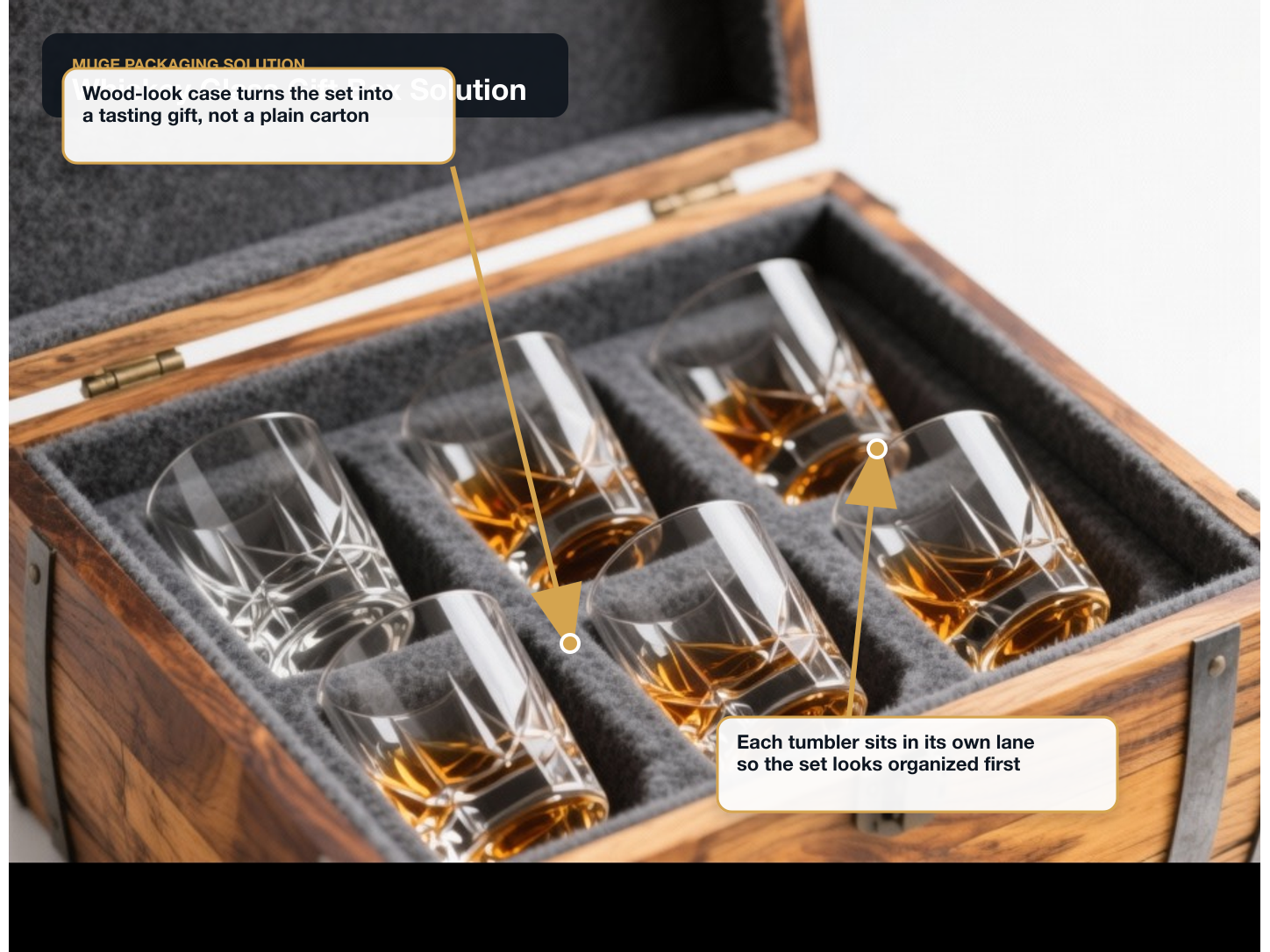 Whiskey Glass Sets annotated packaging solution main visual